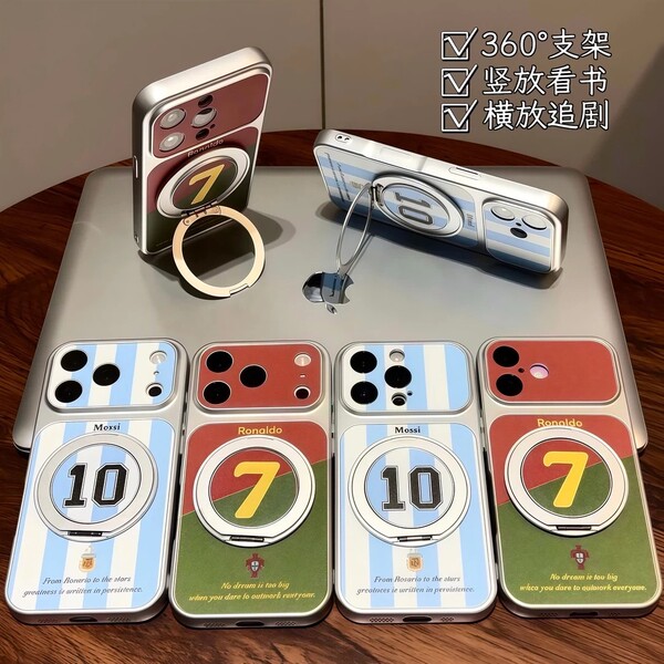 Coque antichute avec support rotatif motif ballon de football pour iPhone 16/17