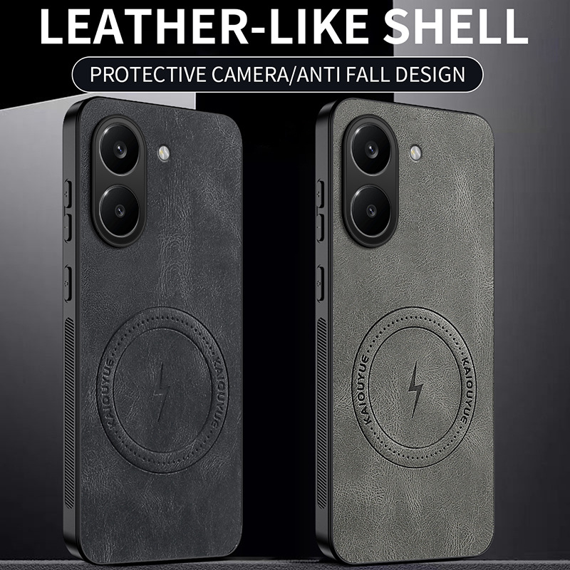 Coque arrière magnétique imitation cuir pour Xiaomi POCO et Redmi