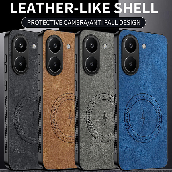 Coque arrière magnétique imitation cuir pour Xiaomi POCO et Redmi