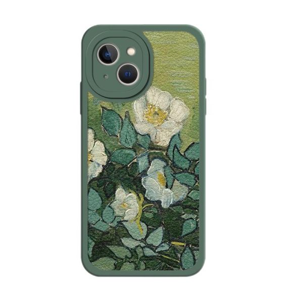 Coque de protection en silicone motif fleurs peintes pour iPhone