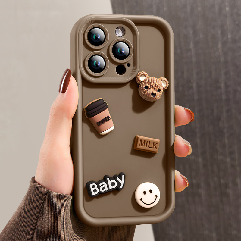 Coque de protection iPhone avec ours 3D rétro anti-chute