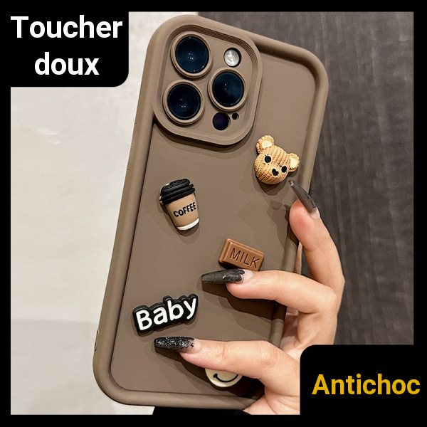 Coque de protection iPhone avec ours 3D rétro anti-chute