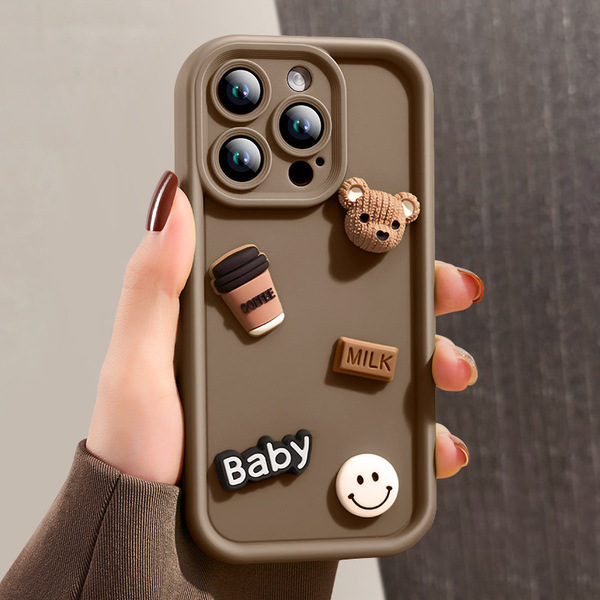 Coque de protection iPhone avec ours 3D rétro anti-chute