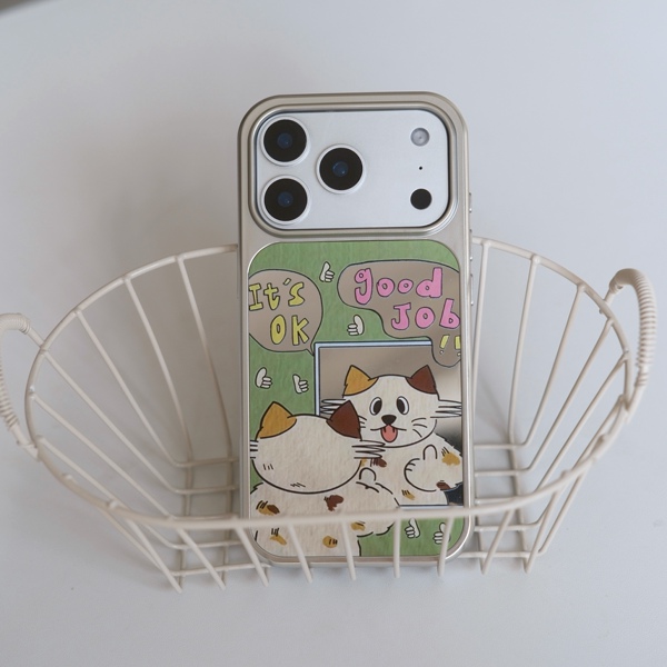 Coque de téléphone effet miroir avec motif chat pour iPhone 16/17