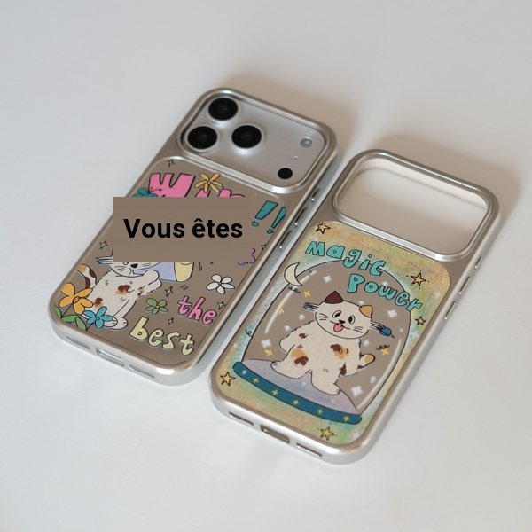 Coque de téléphone effet miroir avec motif chat pour iPhone 16/17