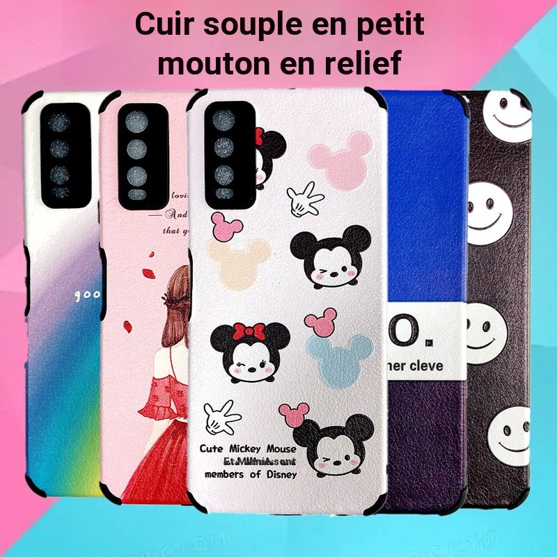 Coque de téléphone en cuir souple motif dessin animé avec protection antichoc
