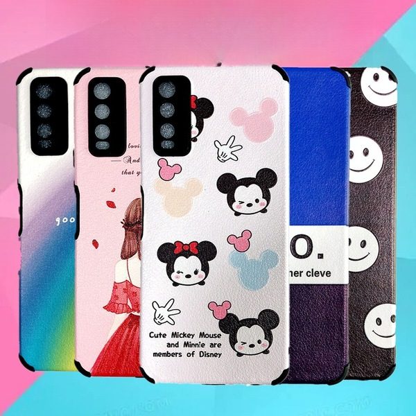 Coque de téléphone en cuir souple motif dessin animé avec protection antichoc