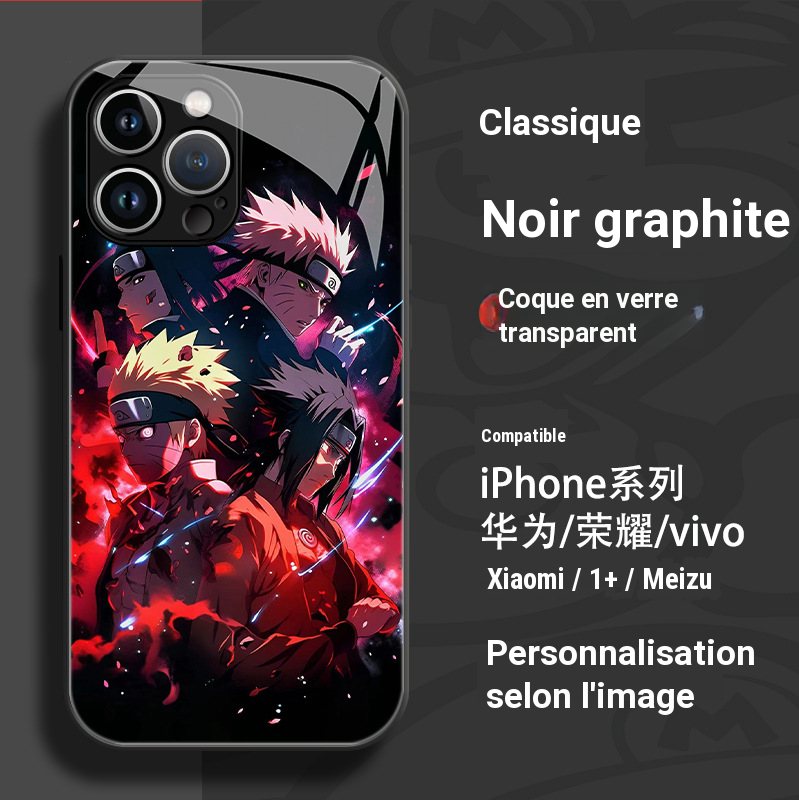 Coque de téléphone en verre Naruto pour iPhone 15, 14 et Android