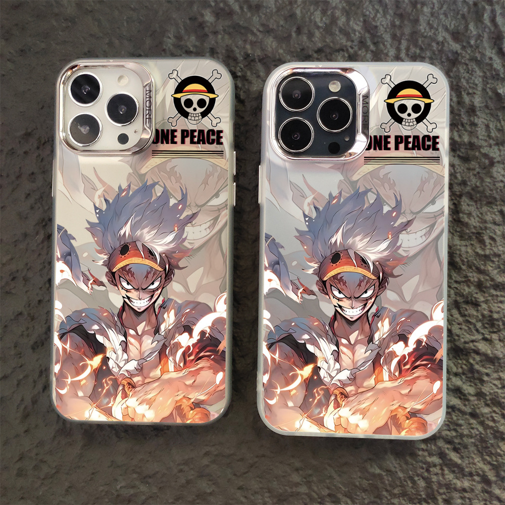Coque de téléphone iPhone One Piece Luffy - rigide double couche argentée