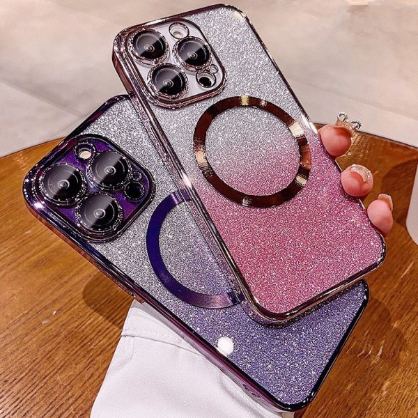 Coque de téléphone silicone à paillettes et anneau magnétique
