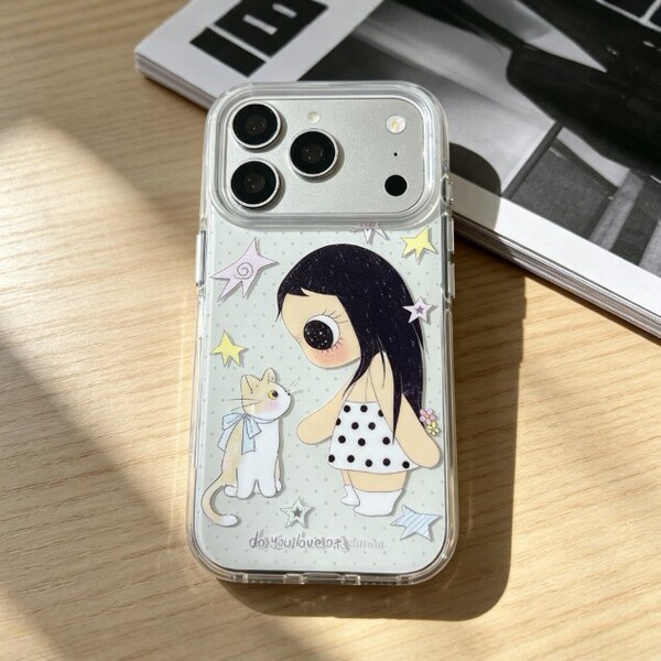 Coque de téléphone souple avec motif chat fille pour iPhone 15, 16, 17