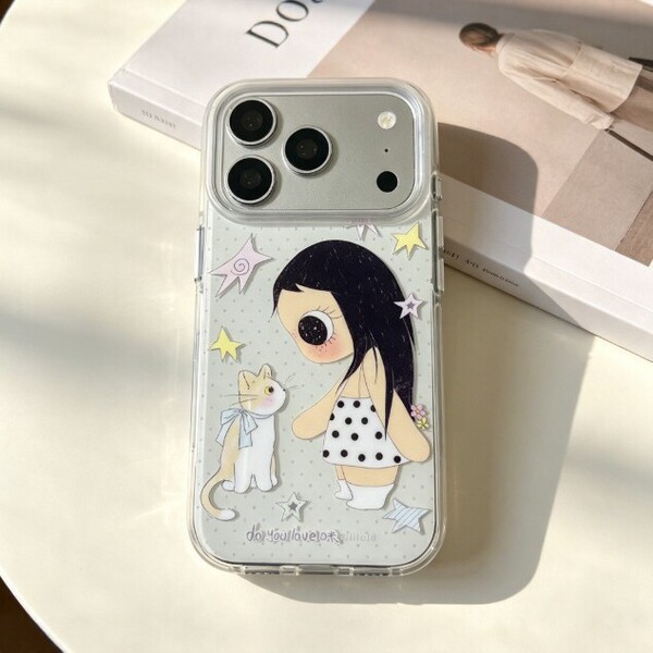 Coque de téléphone souple avec motif chat fille pour iPhone 15, 16, 17