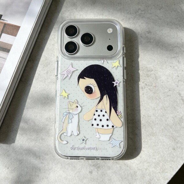 Coque de téléphone souple avec motif chat fille pour iPhone 15, 16, 17