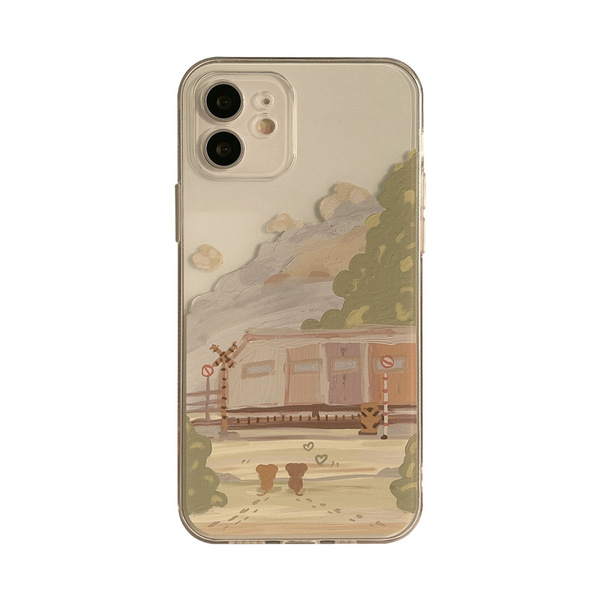 Coque de téléphone transparente à motif peinture à l'huile pour iPhone