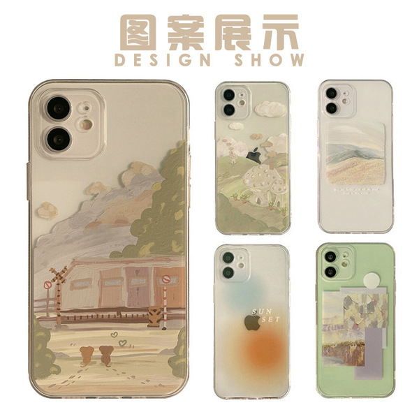 Coque de téléphone transparente à motif peinture à l'huile pour iPhone