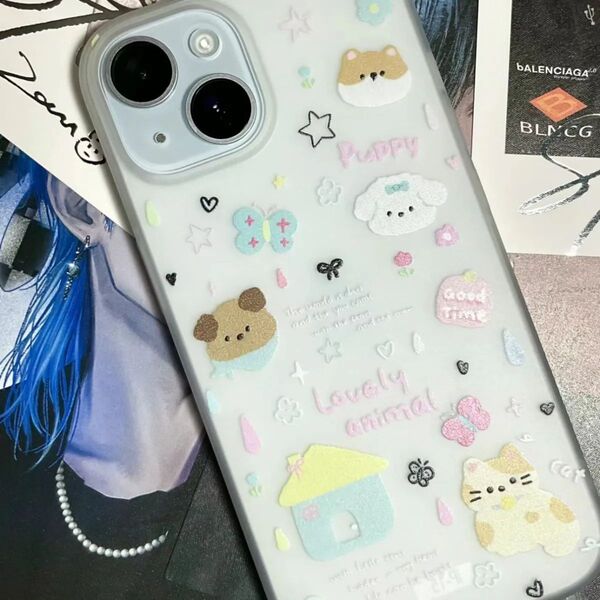 Coque de téléphone transparente mate avec illustration de chaton pour iPhone