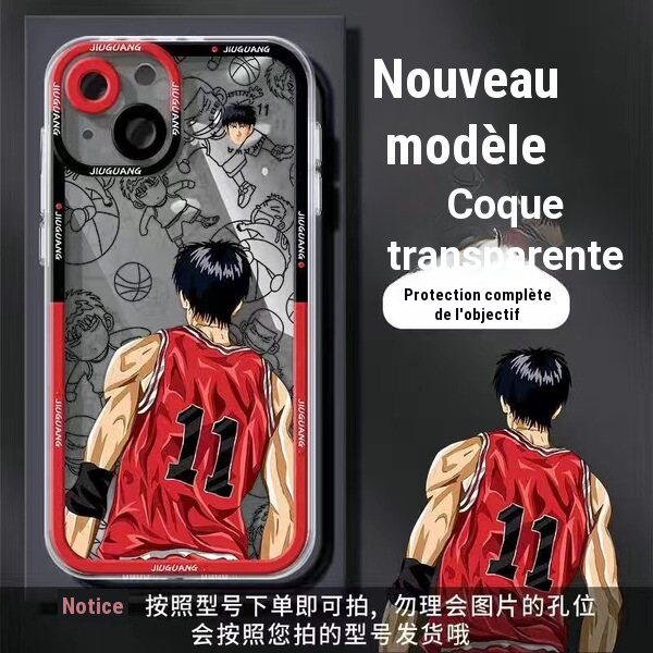 Coque de téléphone transparente motif Slam Dunk pour iPhone 11, 14 et 15