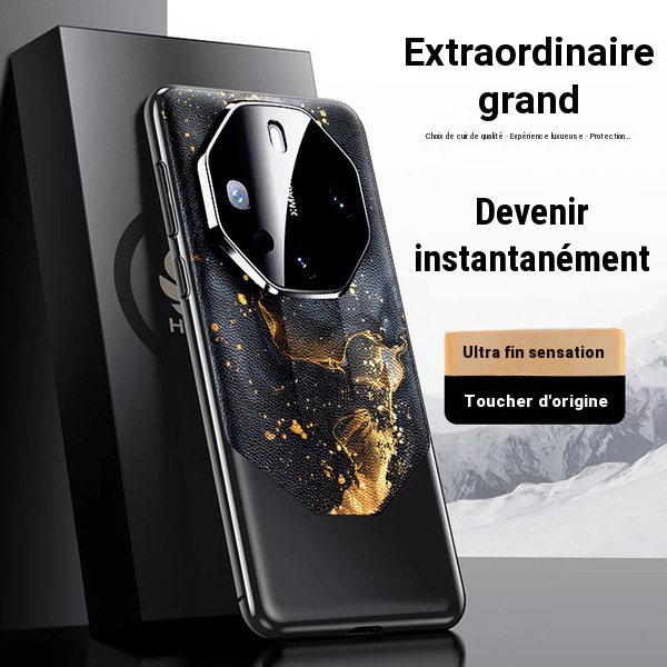 Coque Huawei Mate 60 Pro / 70 Pro effet cuir doré, protection antichoc