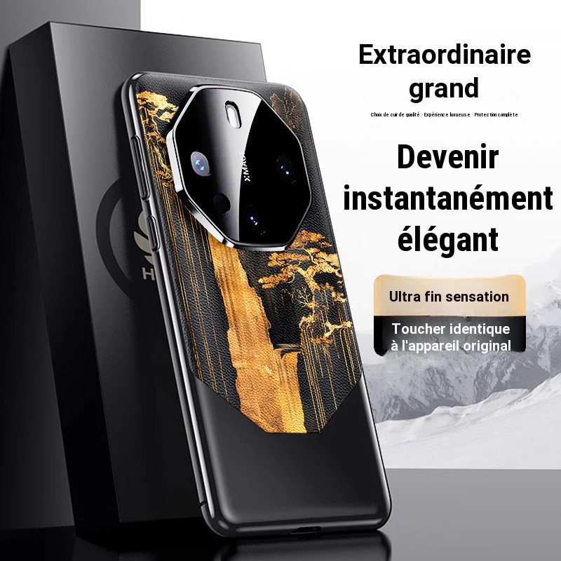 Coque Huawei Mate 60 Pro / 70 Pro effet cuir doré, protection antichoc