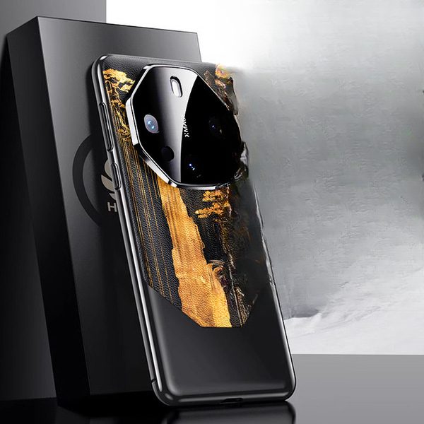 Coque Huawei Mate 60 Pro / 70 Pro effet cuir doré, protection antichoc