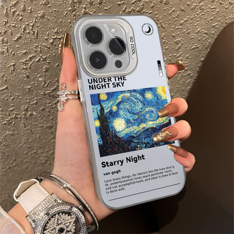 Coque iPhone 15/16 style Van Gogh nuit étoilée avec protection antichoc