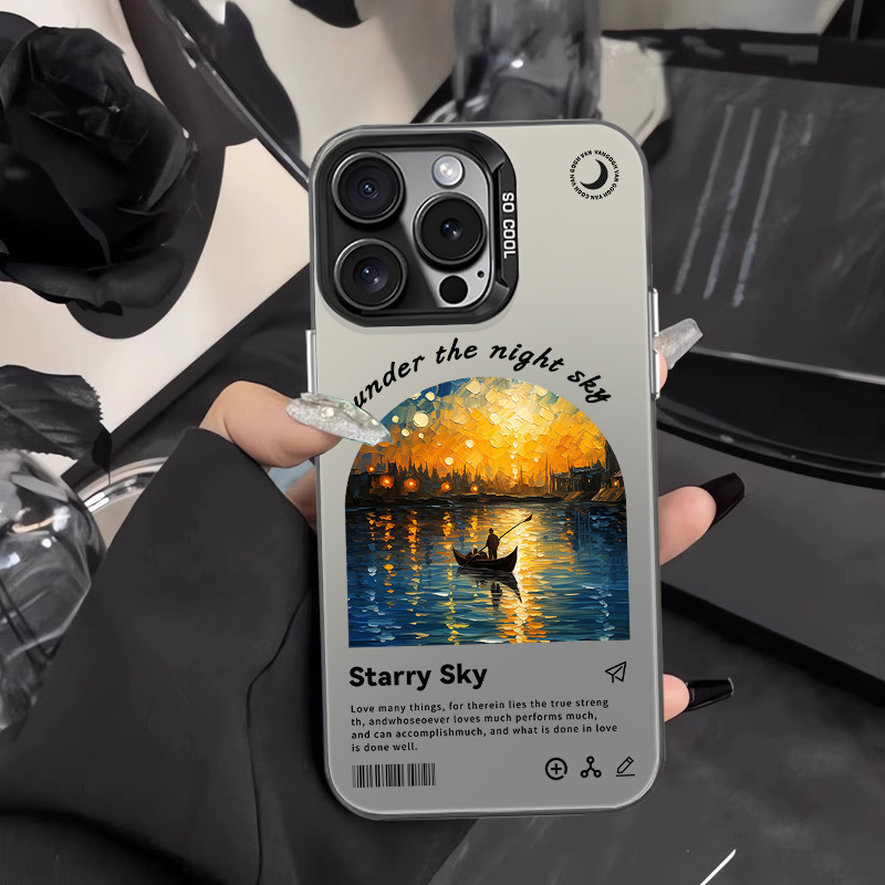 Coque iPhone 15/16 style Van Gogh nuit étoilée avec protection antichoc