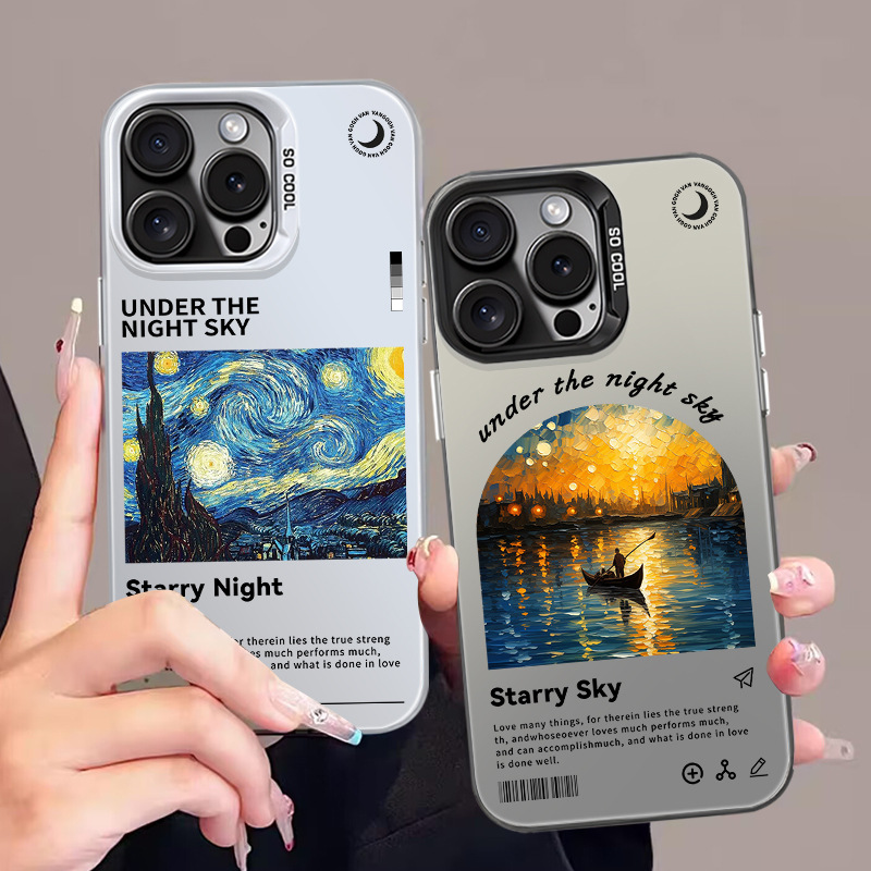 Coque iPhone 15/16 style Van Gogh nuit étoilée avec protection antichoc