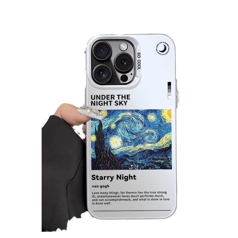 Coque iPhone 15/16 style Van Gogh nuit étoilée avec protection antichoc