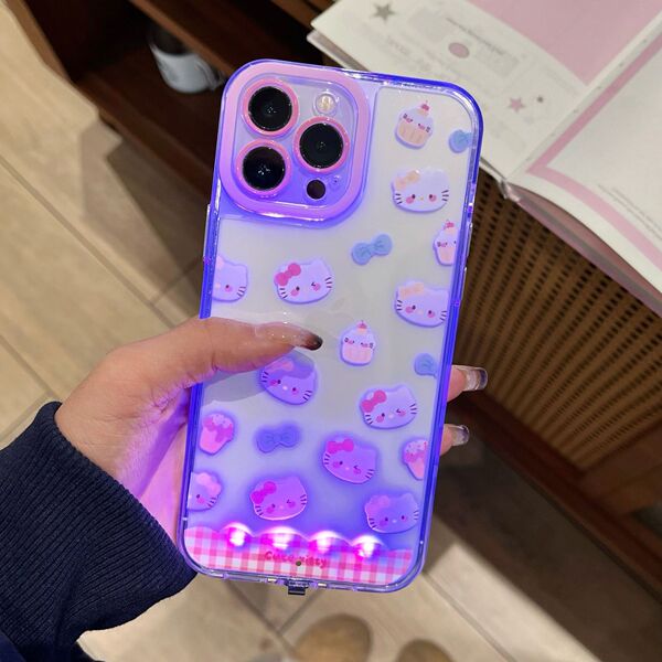 Coque iPhone 17 Pro Max chat nœud lumineux dégradé bleu