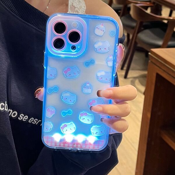 Coque iPhone 17 Pro Max chat nœud lumineux dégradé bleu