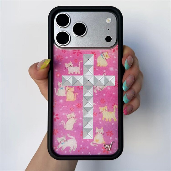 Coque iPhone 17 Pro Max motif chat avec rivets, style sud-américain