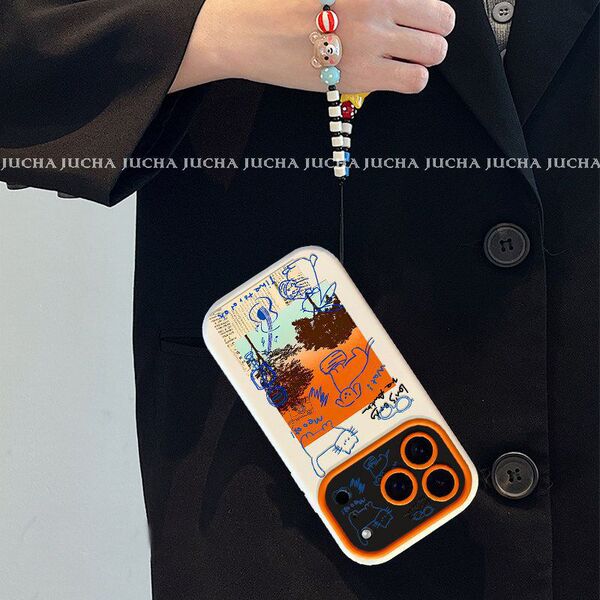 Coque iPhone antichoc motif coucher de soleil, chien et chat, avec dragonne