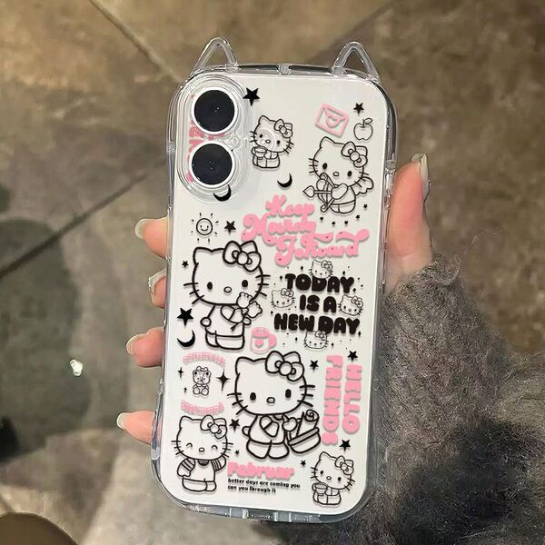 Coque iPhone chat transparente souple avec oreilles de chat et motifs félins