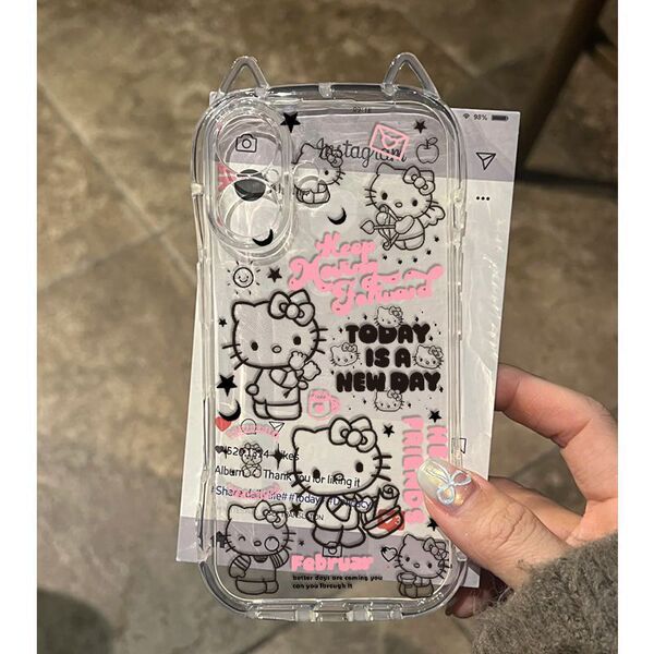 Coque iPhone chat transparente souple avec oreilles de chat et motifs félins