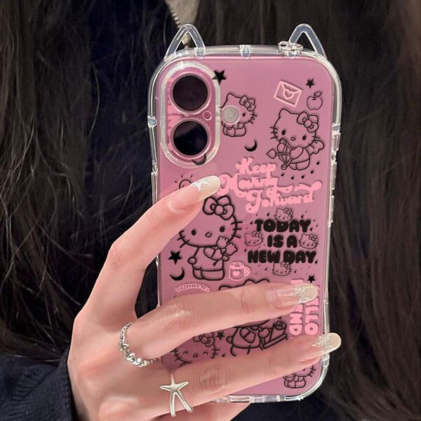 Coque iPhone chat transparente souple avec oreilles de chat et motifs félins