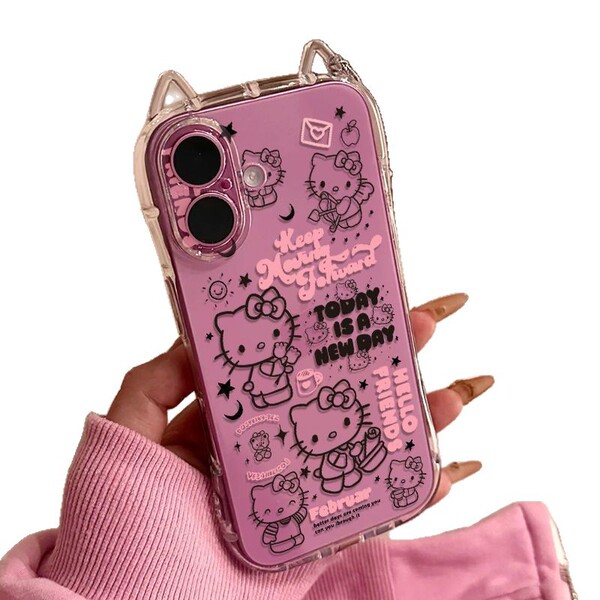 Coque iPhone chat transparente souple avec oreilles de chat et motifs félins