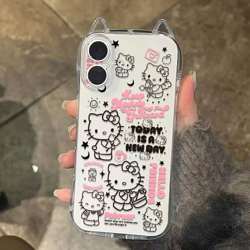 Coque iPhone chat transparente souple avec oreilles de chat et motifs félins