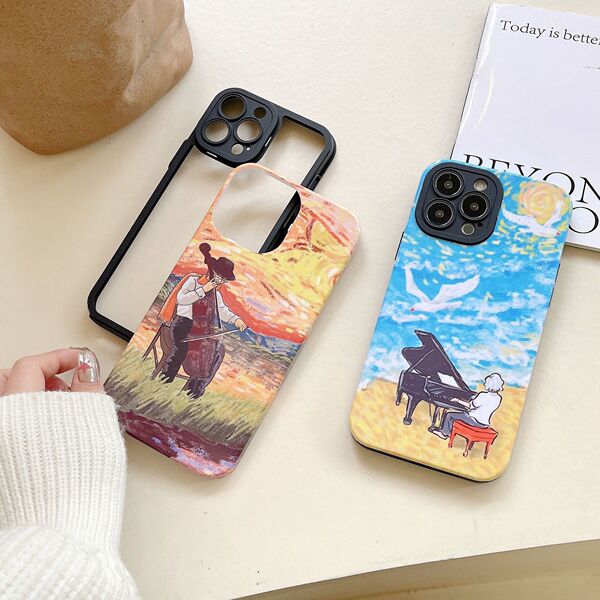 Coque iPhone style peinture à l'huile antichoc, pour iPhone 11 à 14 Pro Max
