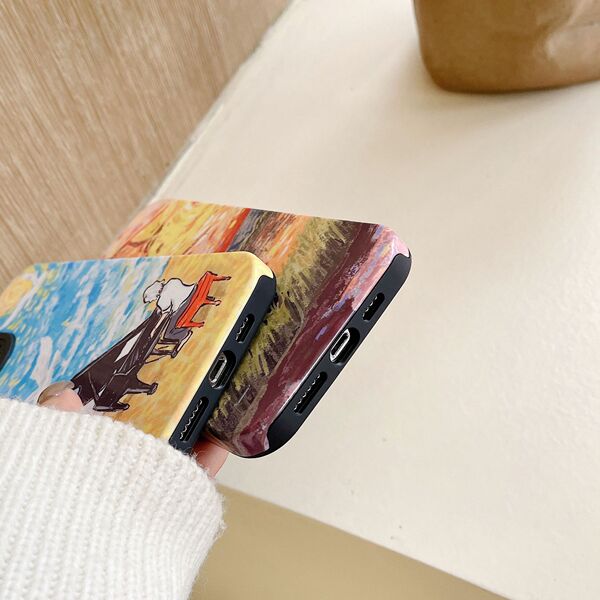 Coque iPhone style peinture à l'huile antichoc, pour iPhone 11 à 14 Pro Max