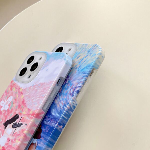 Coque iPhone style peinture à l'huile antichoc, pour iPhone 11 à 14 Pro Max