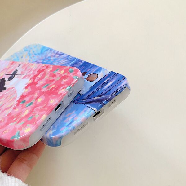 Coque iPhone style peinture à l'huile antichoc, pour iPhone 11 à 14 Pro Max