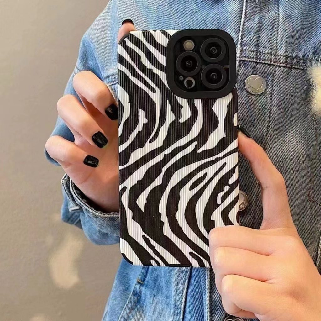 Coque iPhone zèbre antichoc en TPU, motif relief 3D