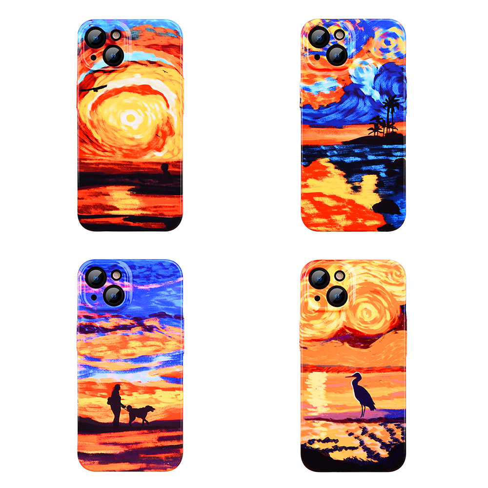Coque rigide iPhone 12/13/14 motif Van Gogh Sunset, protection complète