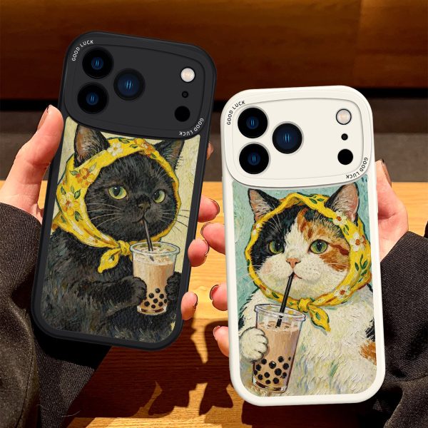 Coque silicone graffiti chat noir et thé au lait iPhone 16/17