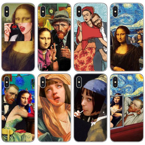 Coque souple iPhone motif Mona Lisa parodie Van Gogh