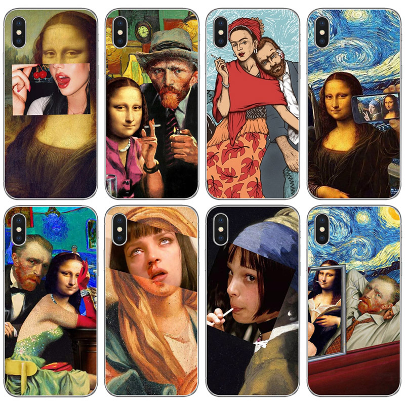 Coque souple iPhone motif Mona Lisa parodie Van Gogh