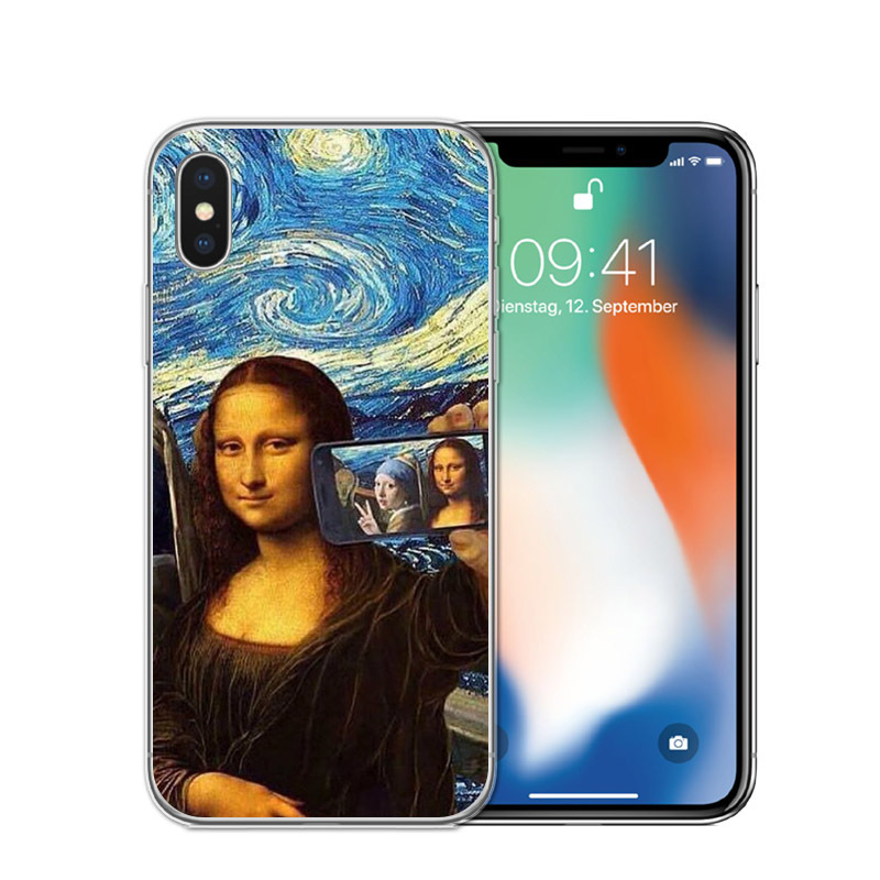 Coque souple iPhone motif Mona Lisa parodie Van Gogh