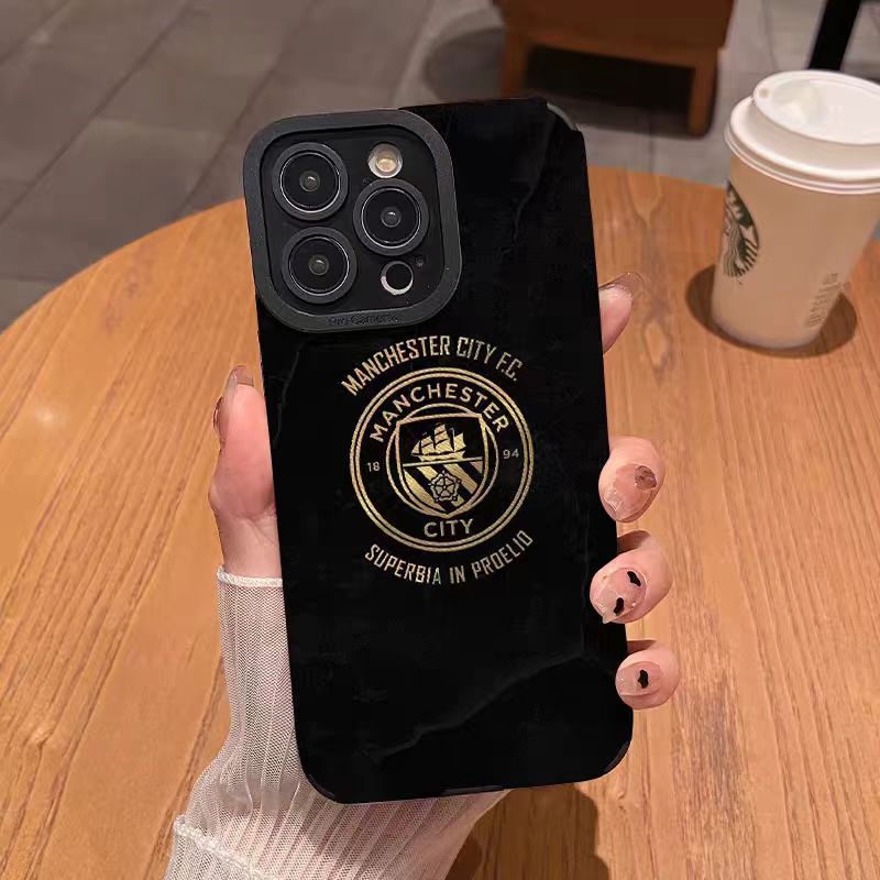 Coque souple pour iPhone motif football noir et or