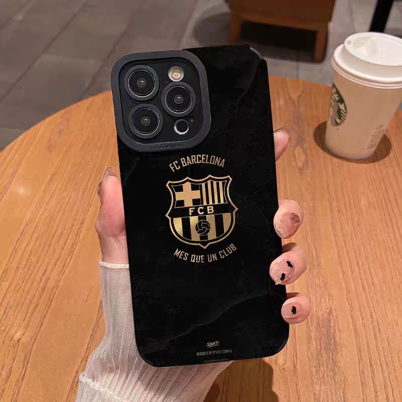 Coque souple pour iPhone motif football noir et or
