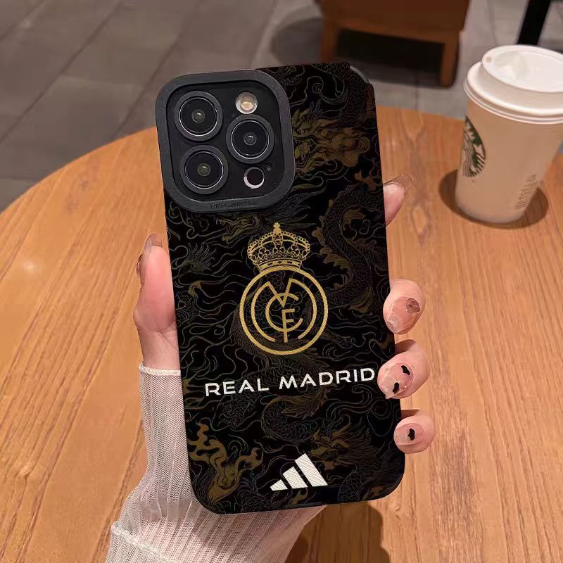 Coque souple pour iPhone motif football noir et or